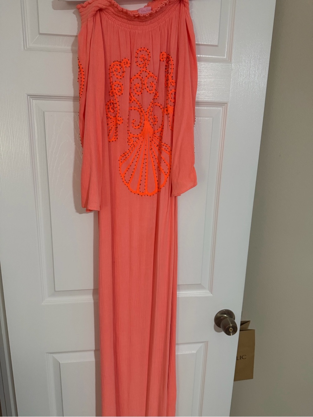 Lilly Pulitzer Coral Maxi Dress with Eyelet Detail